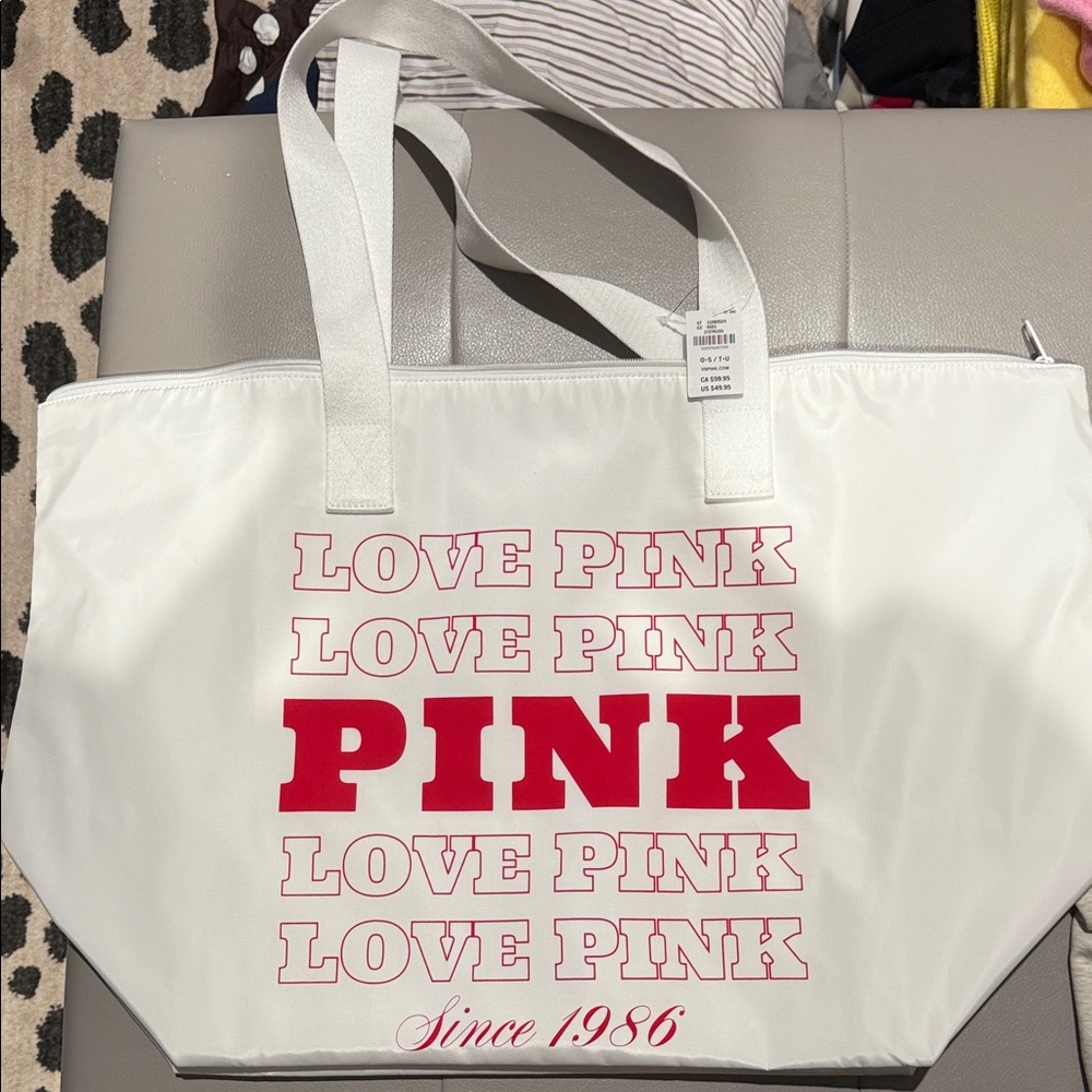 PINK Victoria's Secret White Tote with Pink Logo